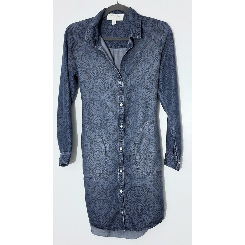 Cloth & Stone Anthropologie Dress XS Blue Chambray Button Up Long Sleeve Ties